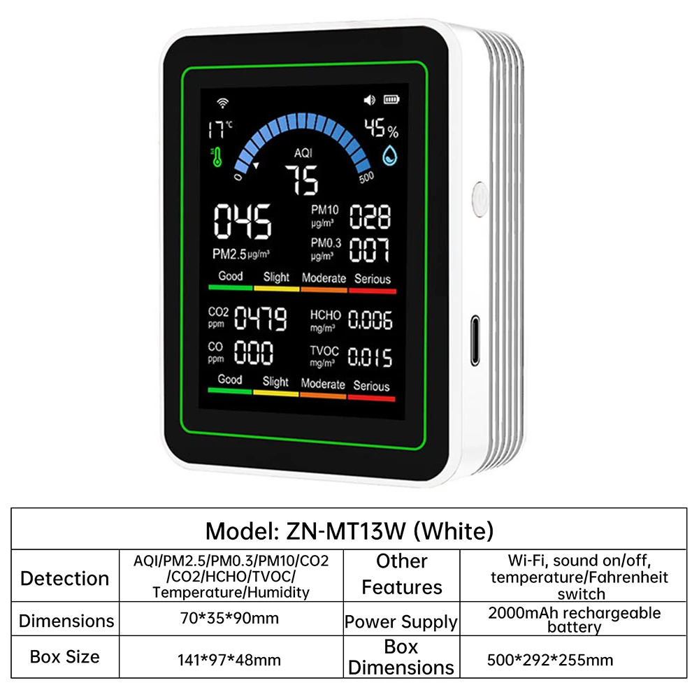 Tuya Wifi 8in1 공기질 측정기 다기능 PM1.0 PM2.5 PM10 CO2 TVOC HCHO 온도 습도 테스터 CO2 감지기 34,270원