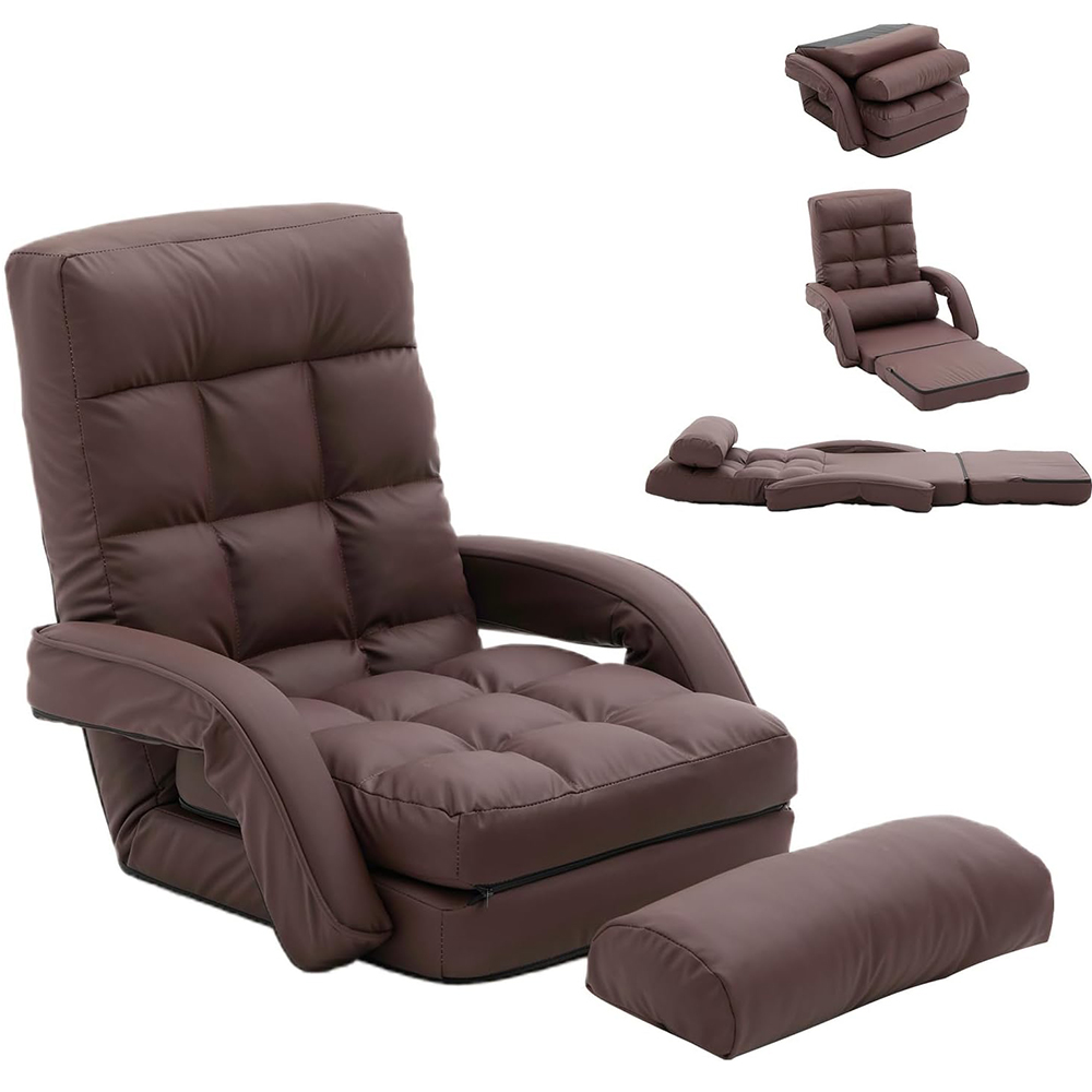 FLOGUOR 1인용 접이식 리클라이너 인조가죽 소파베드 14단계 각도조절 등받이 좌식의자, 1개, 브라운 145,000원