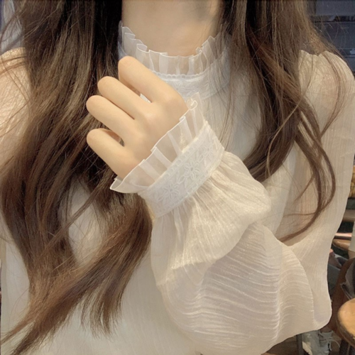 리얼제이드 펄 레이스 퍼프소매 프릴 쉬폰 시스루 블라우스 23,900원