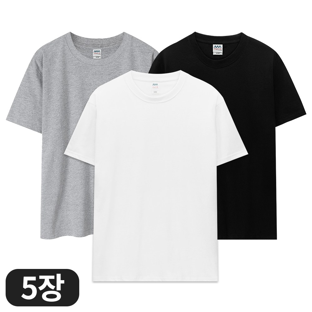 아소트 남녀공용 순면 반팔면티 이너 반팔티 흰티 빅사이즈 5장세트 22,160원