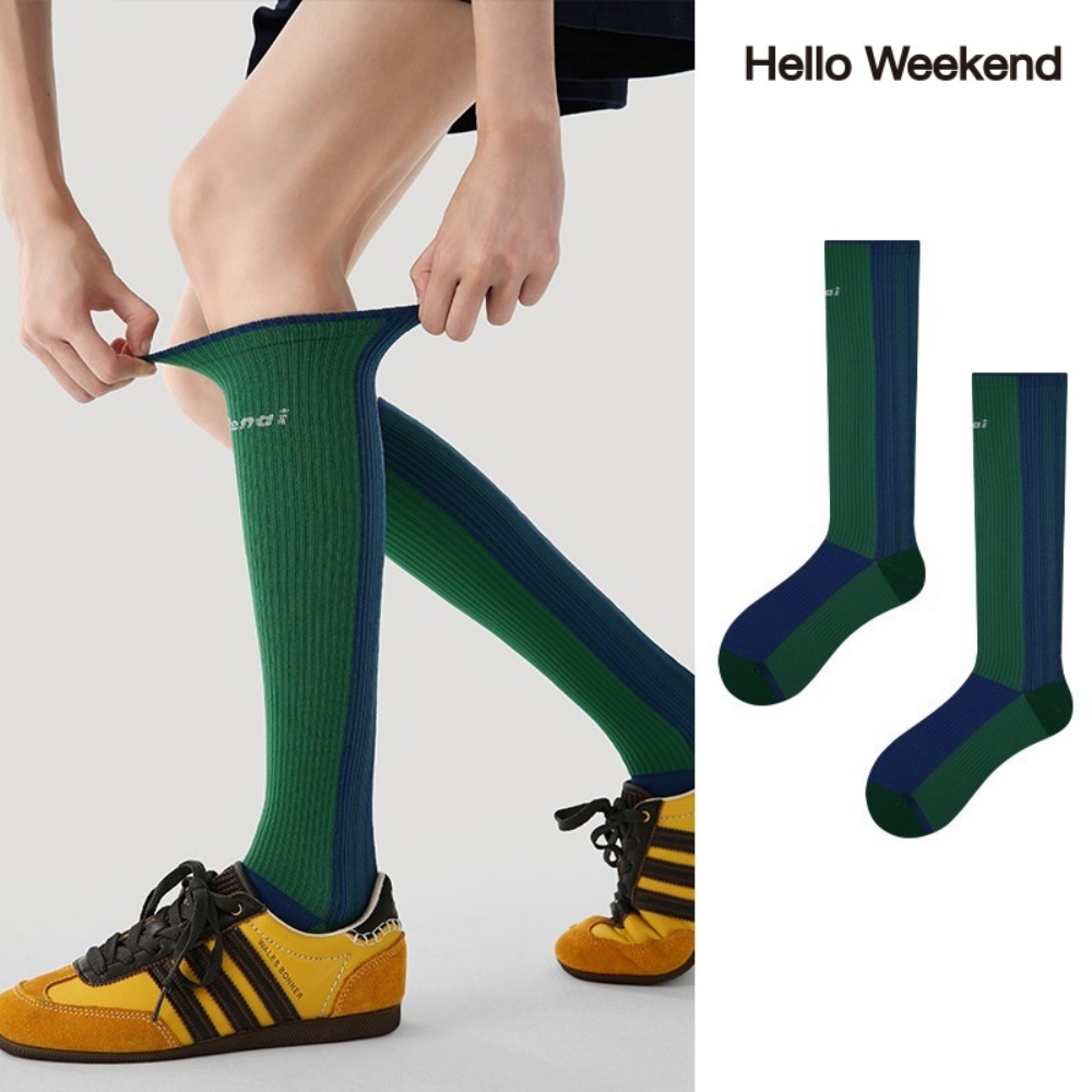 Hello Weekend 여성 양말 미끄럼 방지 봄여름 니삭스 패션 슬림 롱 양말 압박 중목 양말 반장 양말 배색 장목 양말 운동 다리 보온대 필라테스 1족 세트 24,990원