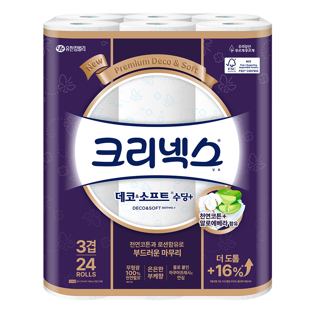크리넥스 데코 앤 소프트 수딩플러스 천연펄프 3겹 고급롤화장지 20,440원
