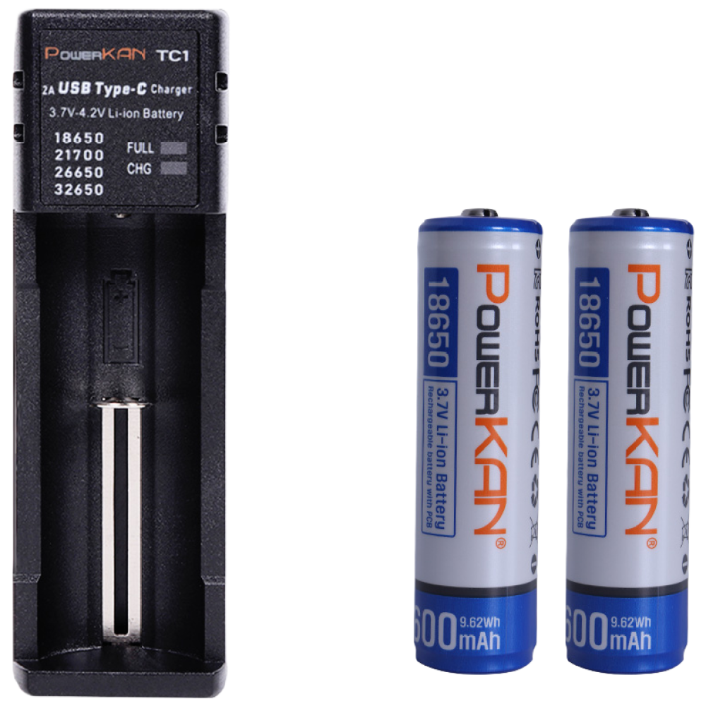 POWERKAN 2A 고속충전기+충전지세트 TC1 18650 2600mAh 2개 리튬이온 19,650원