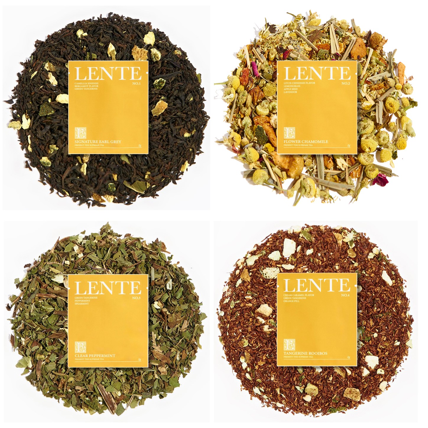 렌테 lente 얼그레이 캐모마일 페퍼민트 루이보스 혼합 선물용 블렌딩 허브차세트, 1세트, 8개입, 2g 16,000원