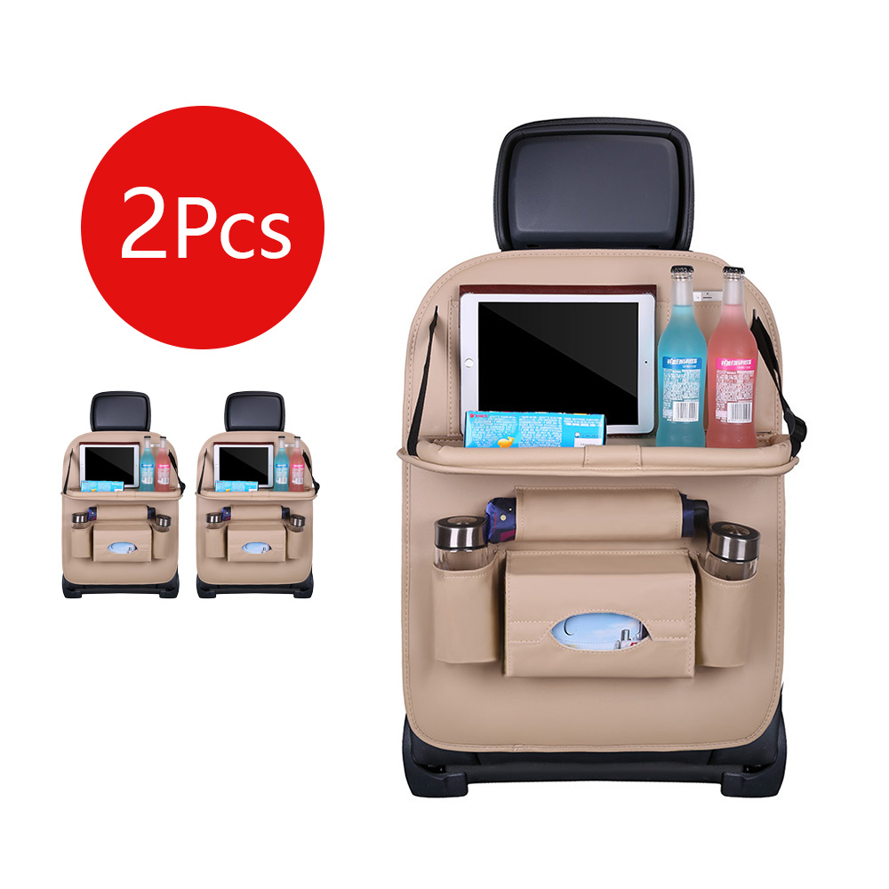 자동차 뒷좌석 시트 차량용 수납포켓 가죽 뒷자석 킥방지 테이블 수납 정리함 태블릿 거치 발자국 방지, 베이지, 2개 37,130원