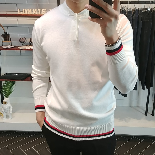 로니제이 남자 캐시미어 헨리넥 배색 니트 38,900원