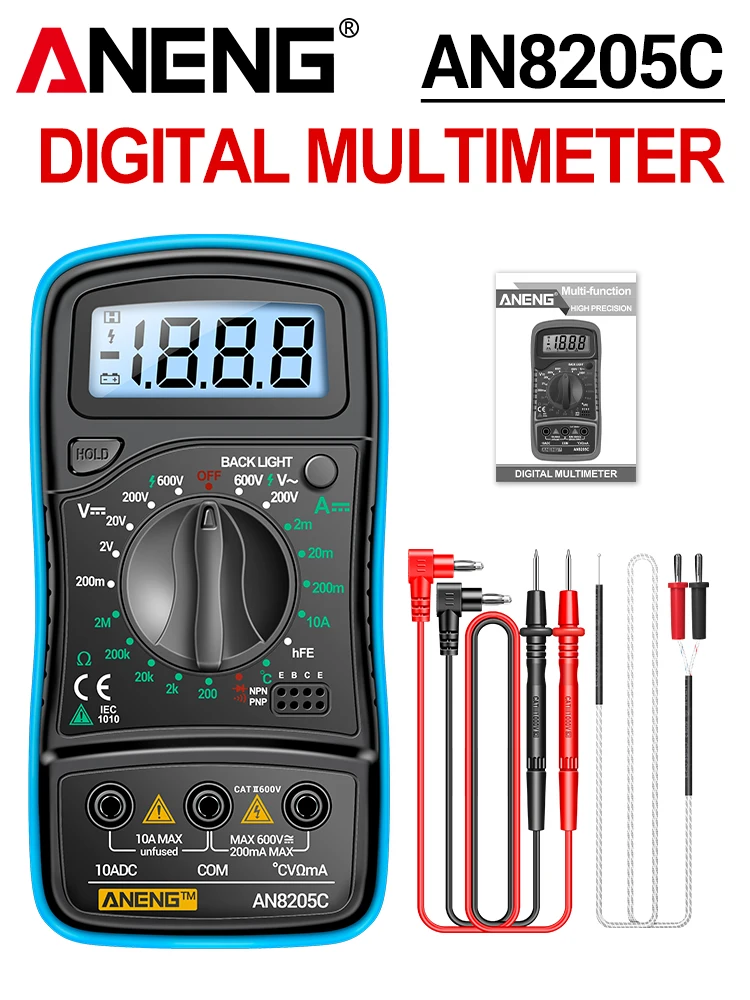 ANENG AN8205C 자동차 전기 회로 테스터 멀티미터 AC/DC 전류계 전압 저항 멀티미터 테스터 미터 hFE 삼극 14,300원