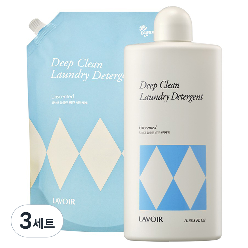라브아 딥클린 비건 무향 세탁세제 본품 1L + 리필 2L 세트, 3세트 94,500원