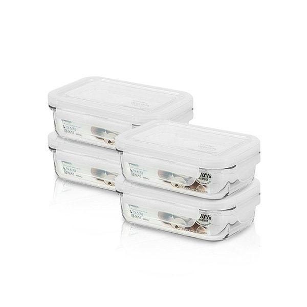 국내백화점 글라스락 이유식용기 클래식 화이트에디션 직사각 400ml 4조 세트 이유식 자기주도 (BK파우치증정) 24,600원