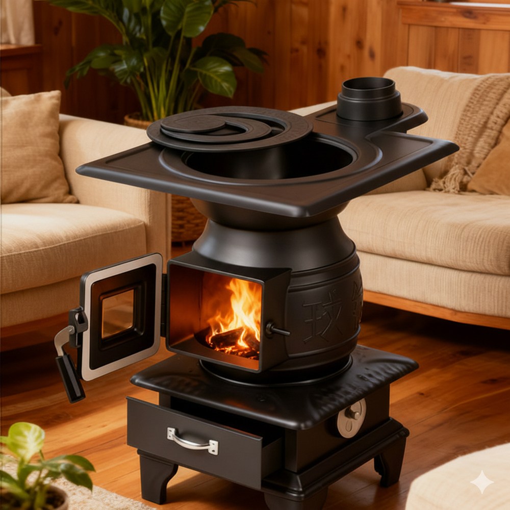 호가 두번타는 주물 장작 난로/이중연소 캠핑 화목 화로 불멍 난로 스토브 펠릿 야외 쿠킹, 1 149,000원