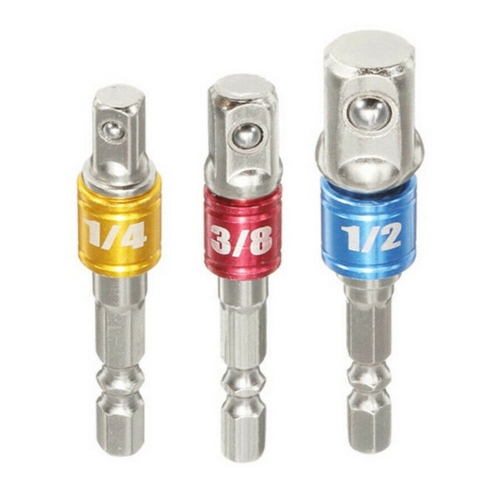 1/4"(6.35mm) 3/8"(9.5mm) 1/2"(12.7mm) 임팩트 드릴 소켓 어댑터 세트 - 육각 샹크 알루미늄 합금 3종 5,000원