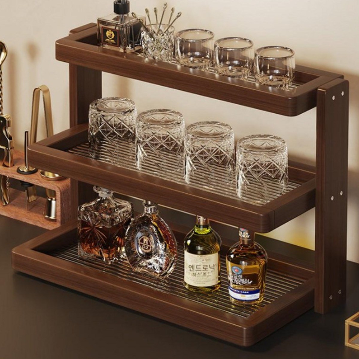 프리미엄 우드 아크릴 다층 수납 선반 홈바 주방 테이블 진열대, 1개, 3단 아크릴 적층판 27,800원