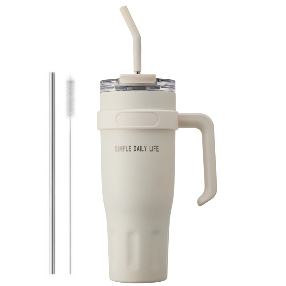 허니앤버니 텀블러 대용량 스텐 보온 보냉 차량용 빨대 손잡이, 1개, 1100ml, 크림 화이트, 현재가 27,300원