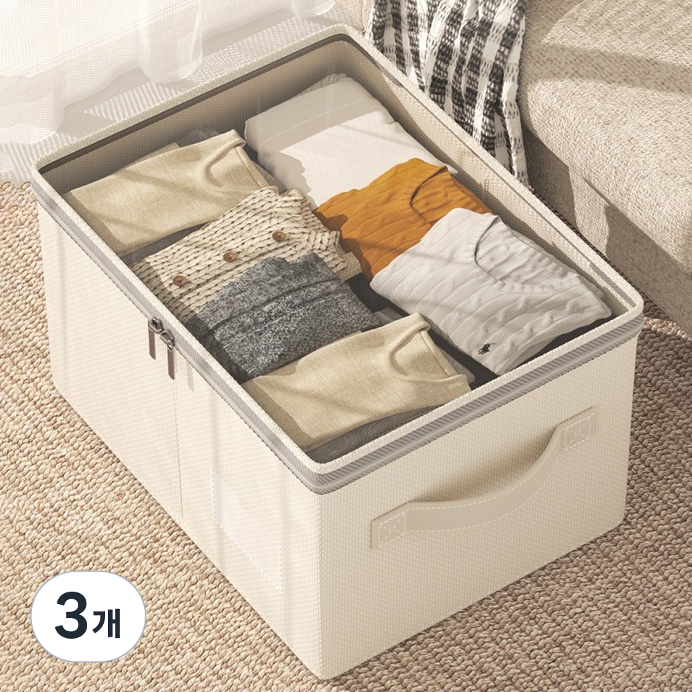 마벨인홈 접이식 투명창 이불 옷 정리함 수납 리빙 박스, 아이보리, 3개 26,840원