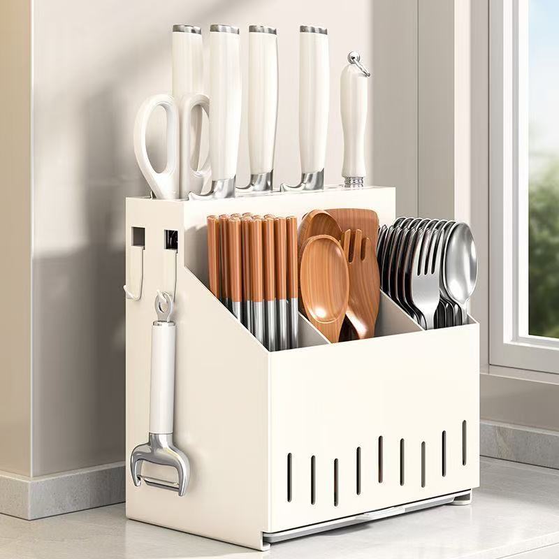 탁상+벽걸이 주방칼꽂이 다기능 수저통, 1개, 흰색 22,800원
