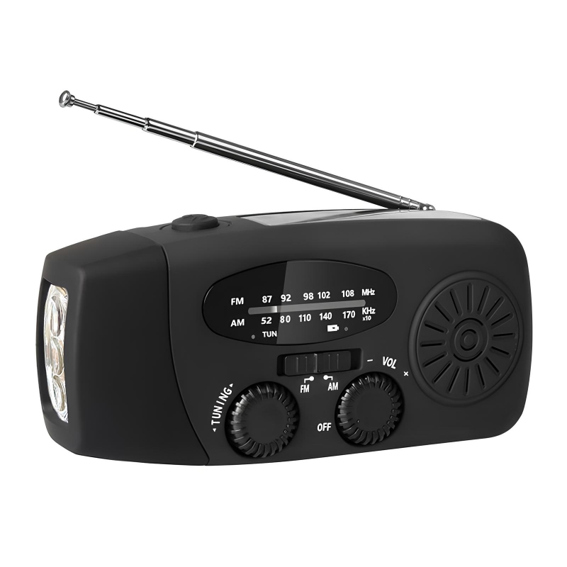 SUKI 태양열 휴대용 소형 핸드크랭크라디오 스피커 자가발전손전등 LED 랜턴 보조베터리, 블랙 36,000원