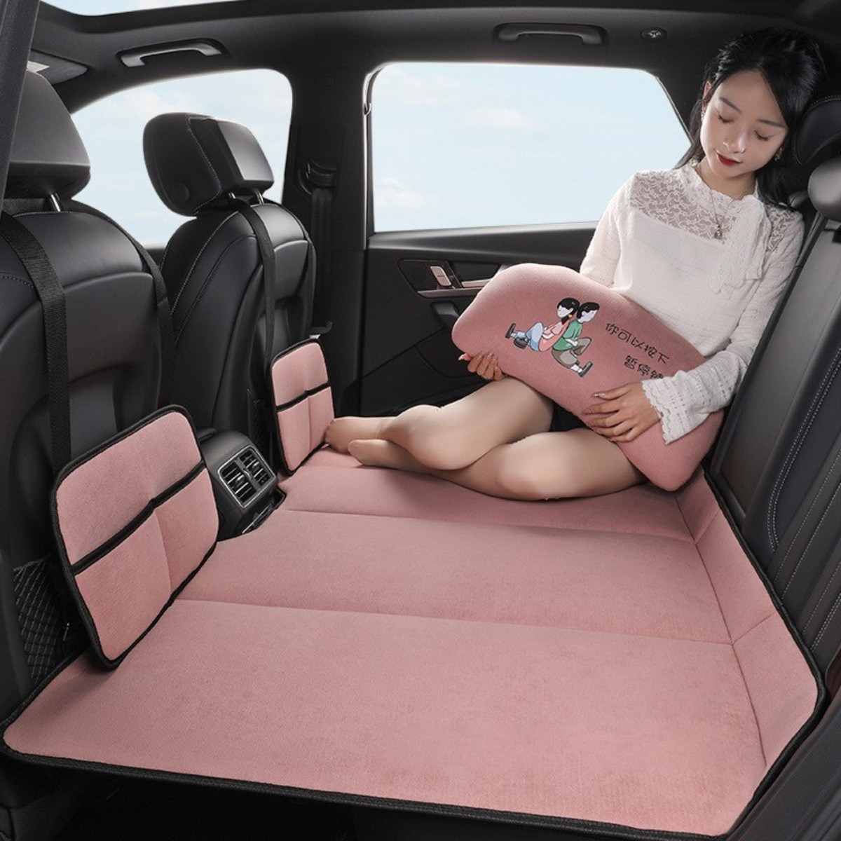 PHILOGEO 승용차 차량용 차박 자동차 뒷자석 놀이방 매트 뒷자리 평탄화 확장 차박 매트 카시트 캠핑 차박매트, 핑크색 36,300원