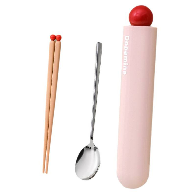 귀월미 도파민 휴대용 수저세트, 분홍색, 1개, 숟가락 + 젓가락 + 수납 케이스, 현재가 17,630원