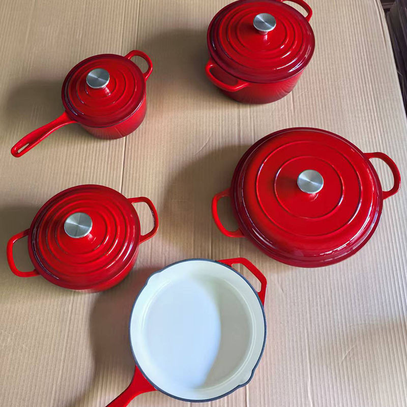 주방용품 주철 냄비세트 가정용 스튜 냄비 프라이팬 수프 냄비 조리도구 포함 내열성 좋은 실용적인 주방세트 예쁜 디자인, 1개, 동일 구성, 5피스 세트 - 레드 212,600원