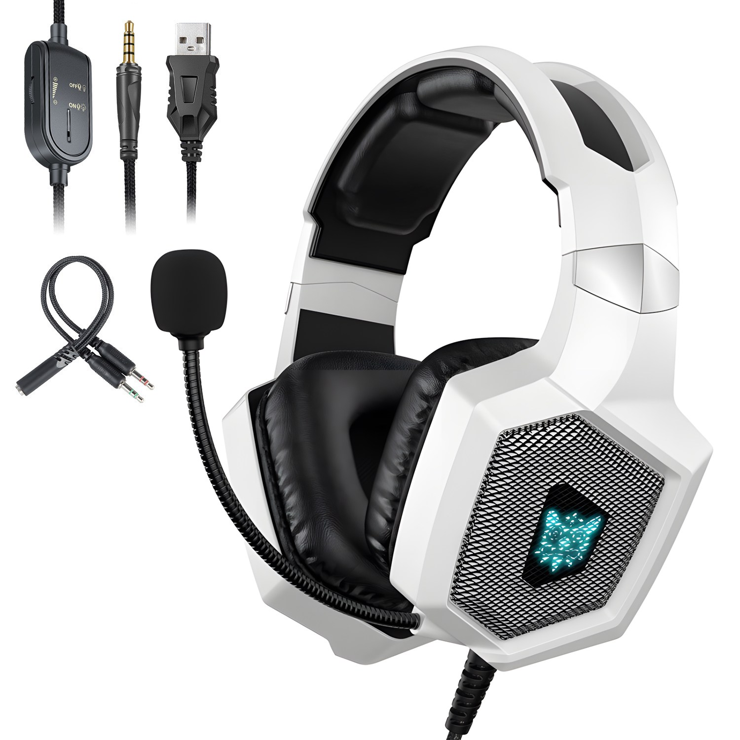 ONIKUMA 유선 게이밍 헤드셋 가상 7.1 RGB usb 노이즈캔슬링 마이크, 화이트, K8 61,800원