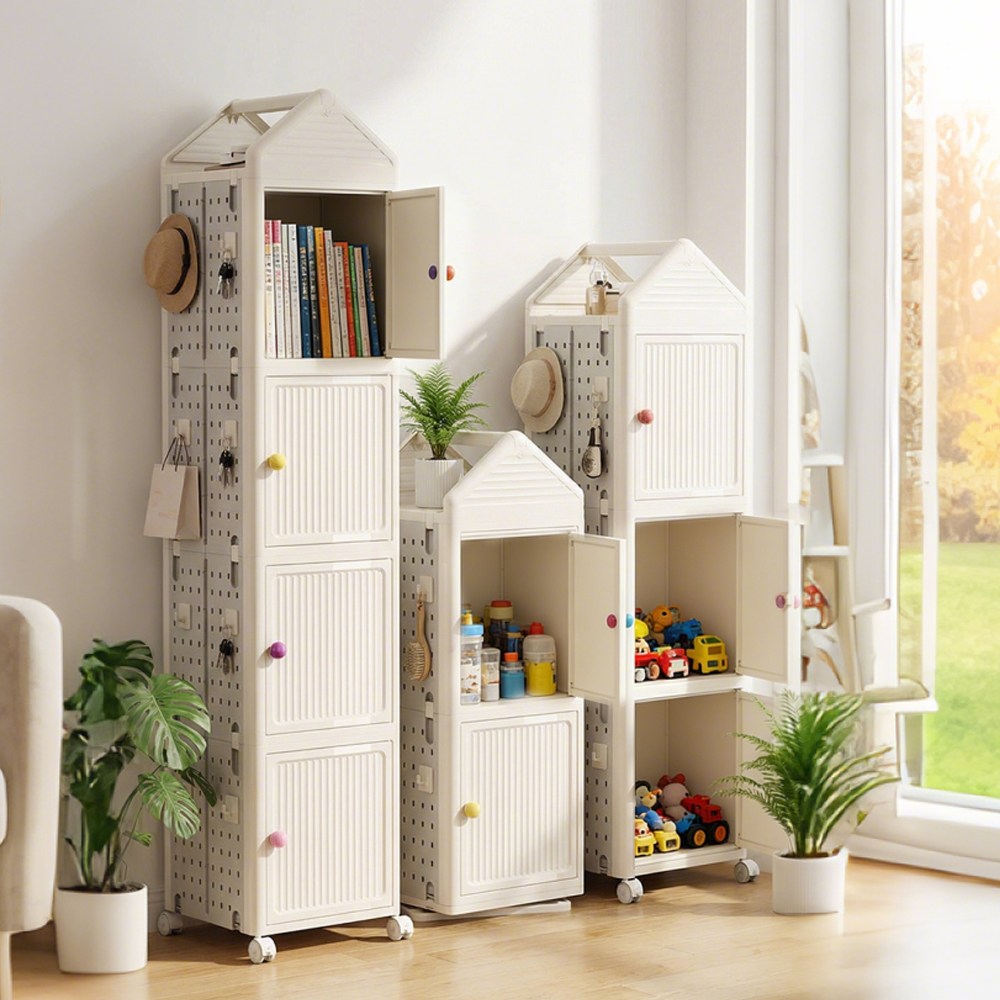 회전 타공판 수납장 앞뒤로 열리는 접이식 수납선반 거실 이동식 수납장 폴딩 간편조립 도어형 책장 45,900원