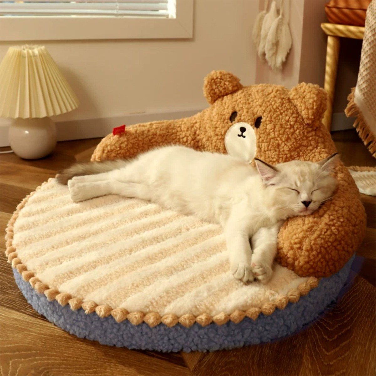 [먀오샤오위안] 사계절 겸용 반달 암레스트 캣하우스, 푹신한 고탄성 쿠션 고양이 침대, 포근한 안정감 반려동물 소파, 갈색, 1개 53,000원