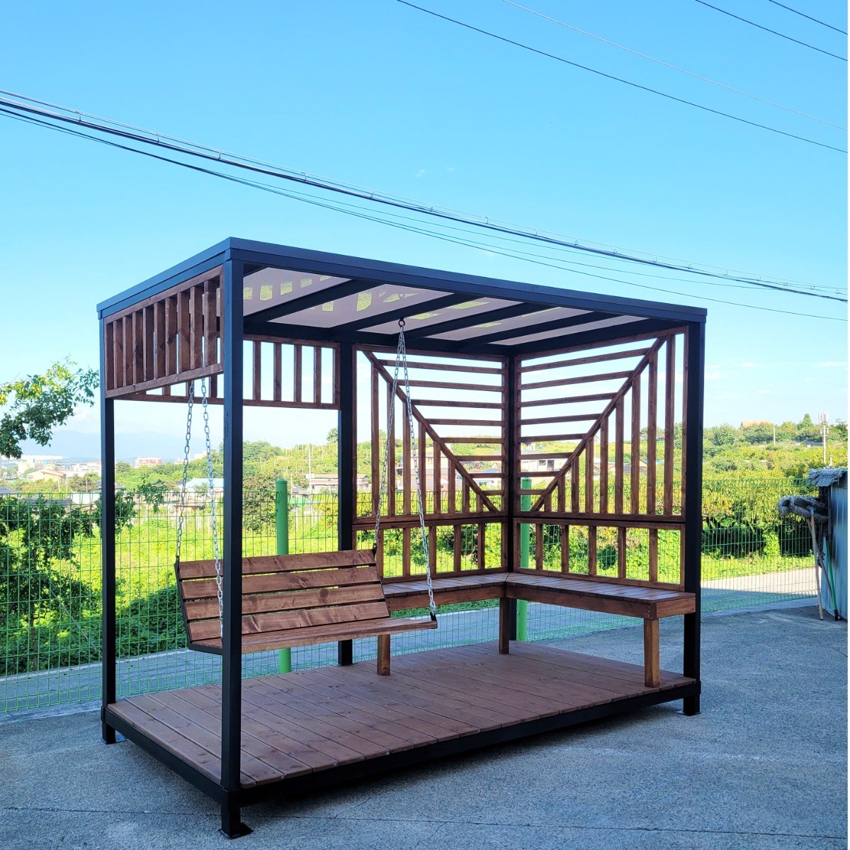 에코그린우드 야외그네 파고라 야외벤치 퍼걸러 캠핑장 휴게쉼터 1,650,000원