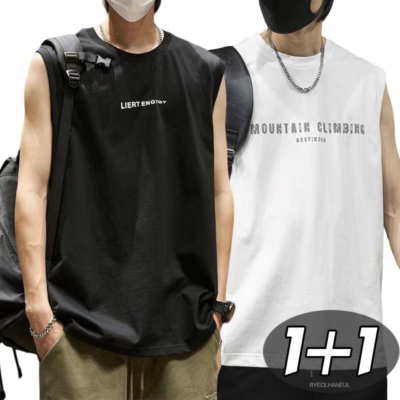 별하늘 [1+1] 남성 민소매 라운드 냉감 티셔츠 2P 21,800원