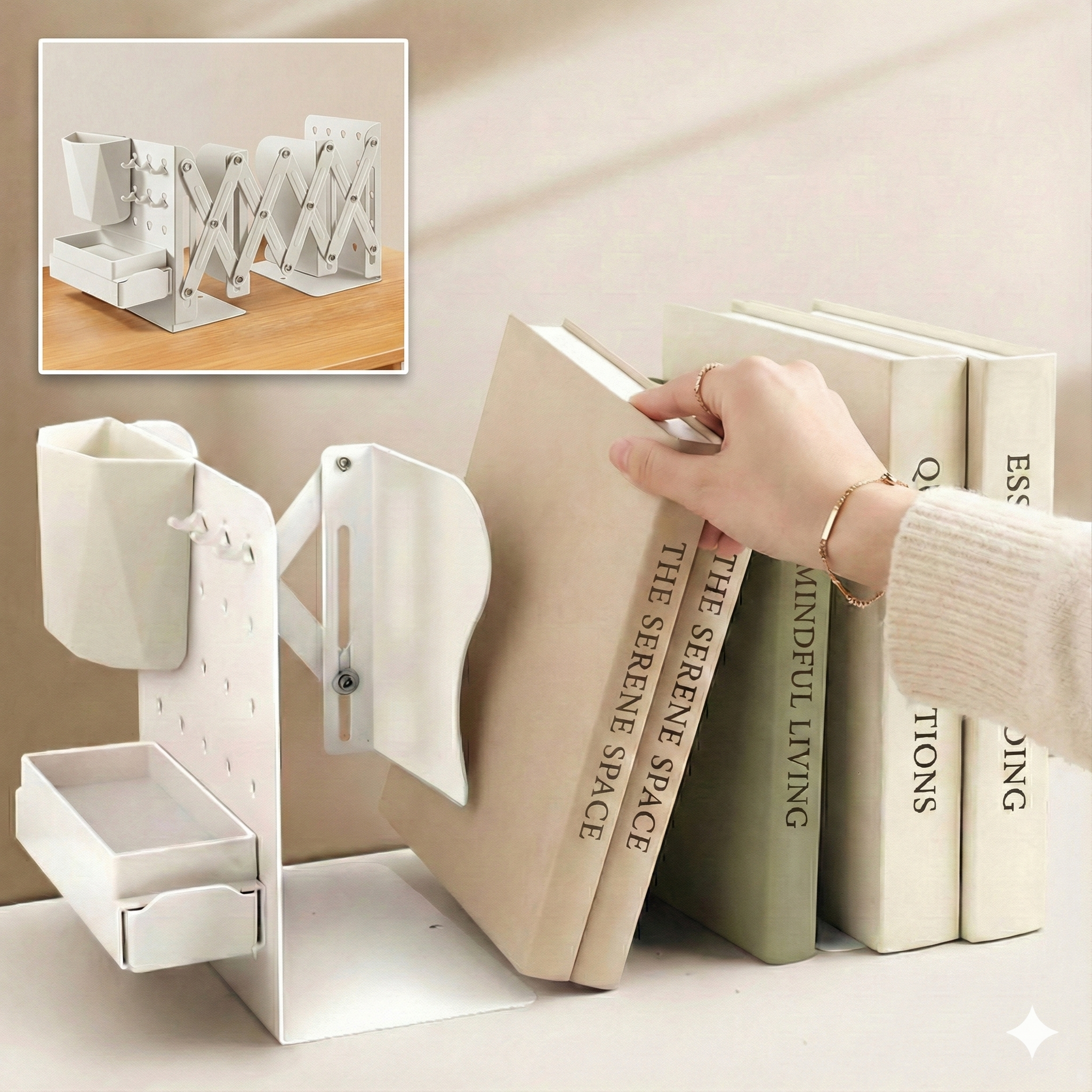 아우리온 틈새활용 책정리끝 길이조절 접이식 책꽂이 정리함 세트, 1단, 화이트 16,300원