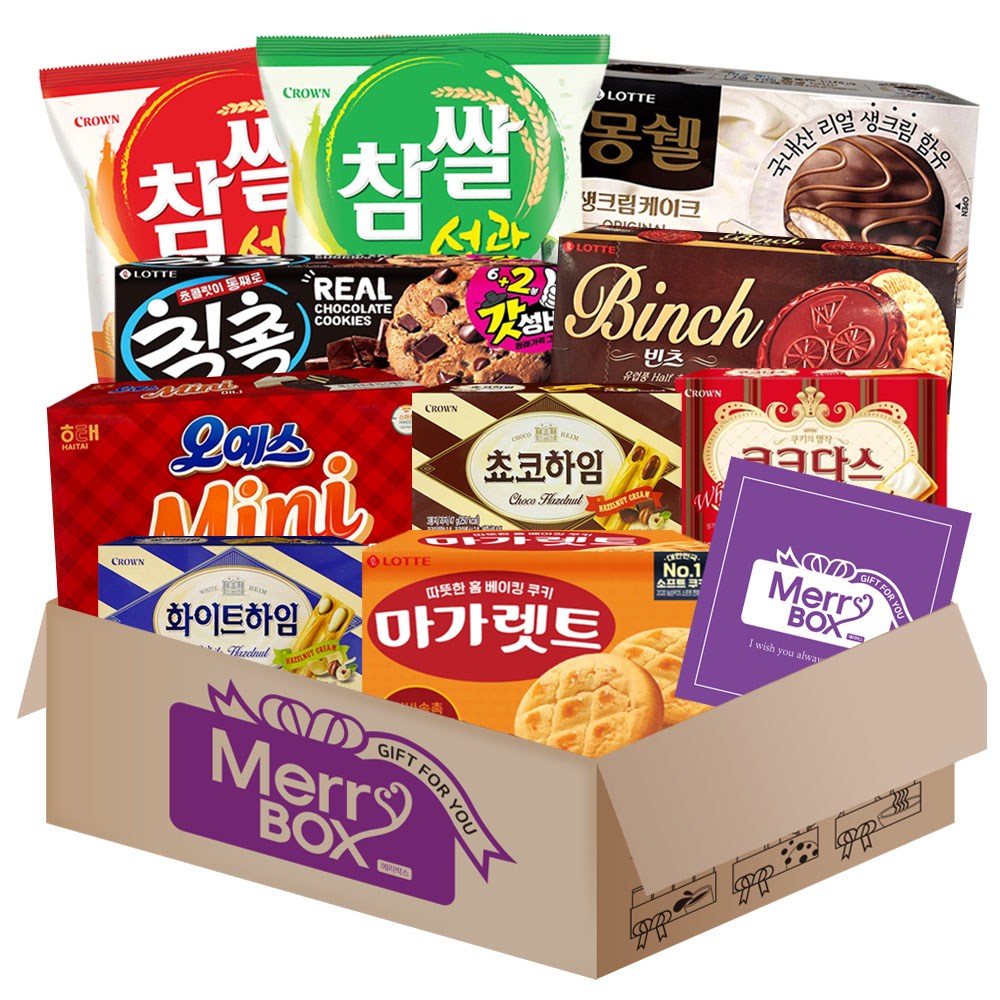 탕비실 과자세트 1호(초코하임+화이트하임+쿠크다스+칙촉+빈츠+참쌀설병+선과+오예스+마가레트+몽쉘)+메세지카드 25,900원