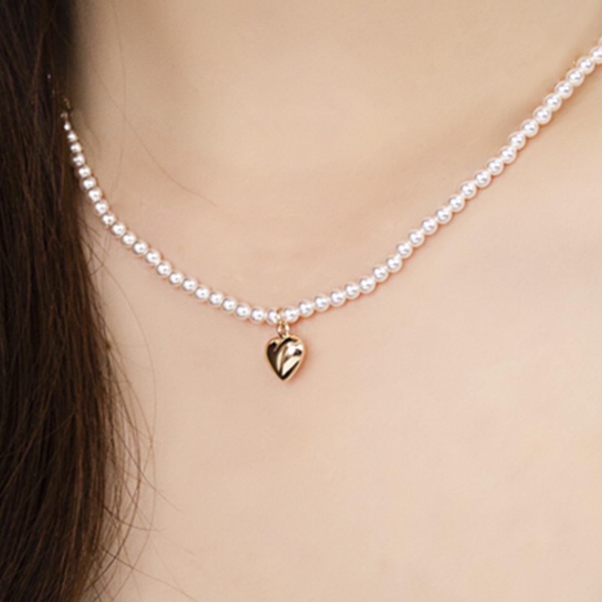 [니지쥬얼리] 전체 14K 골드 블링 하트 스와 진주 목걸이 324,900원