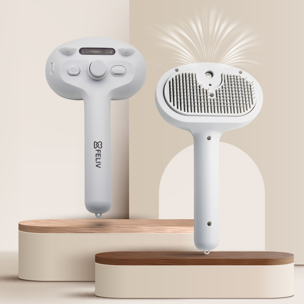 (스팀+살균) FELIV 스팀 살균 브러쉬 강아지 빗 애완견 고양이 원터치빗, 1개, 화이트 23,900원