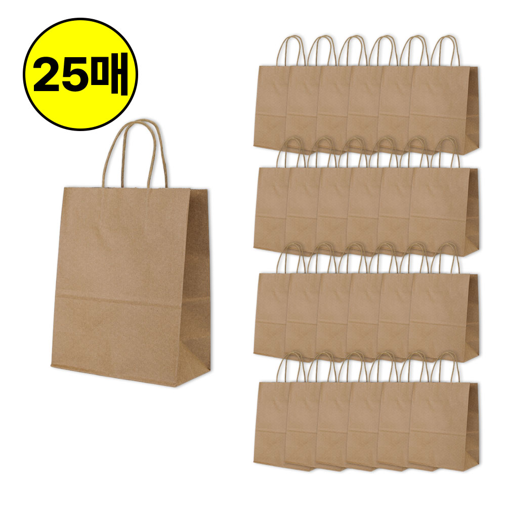 크라프트 튼튼한 무지 종이 포장 선물봉투 쇼핑백 25매, 1세트, 크라프트 11,000원