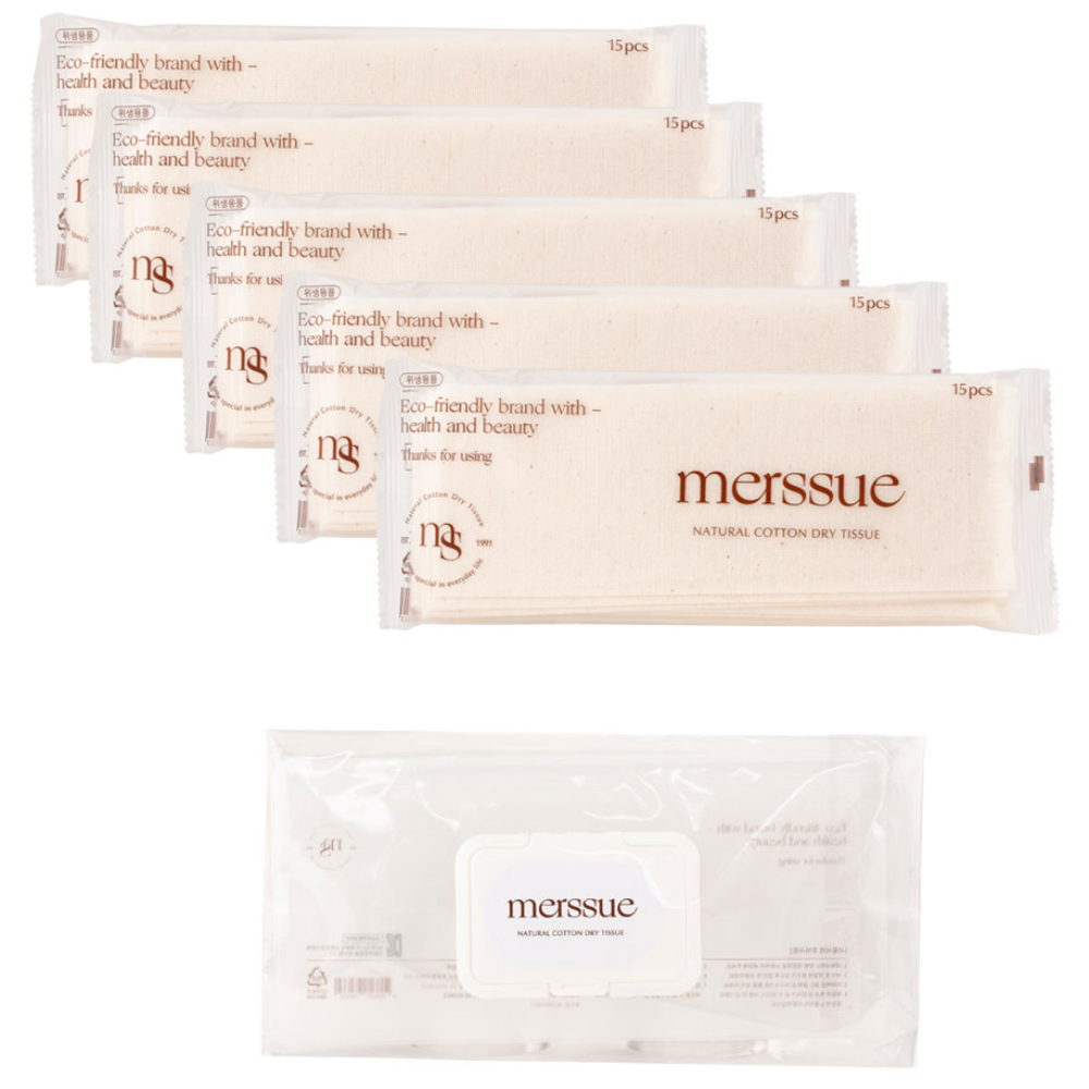 [휴대용순면물티슈]메르슈 무표백 순면 건티슈 75매(15매x5)+파우치, 1개 6,900원