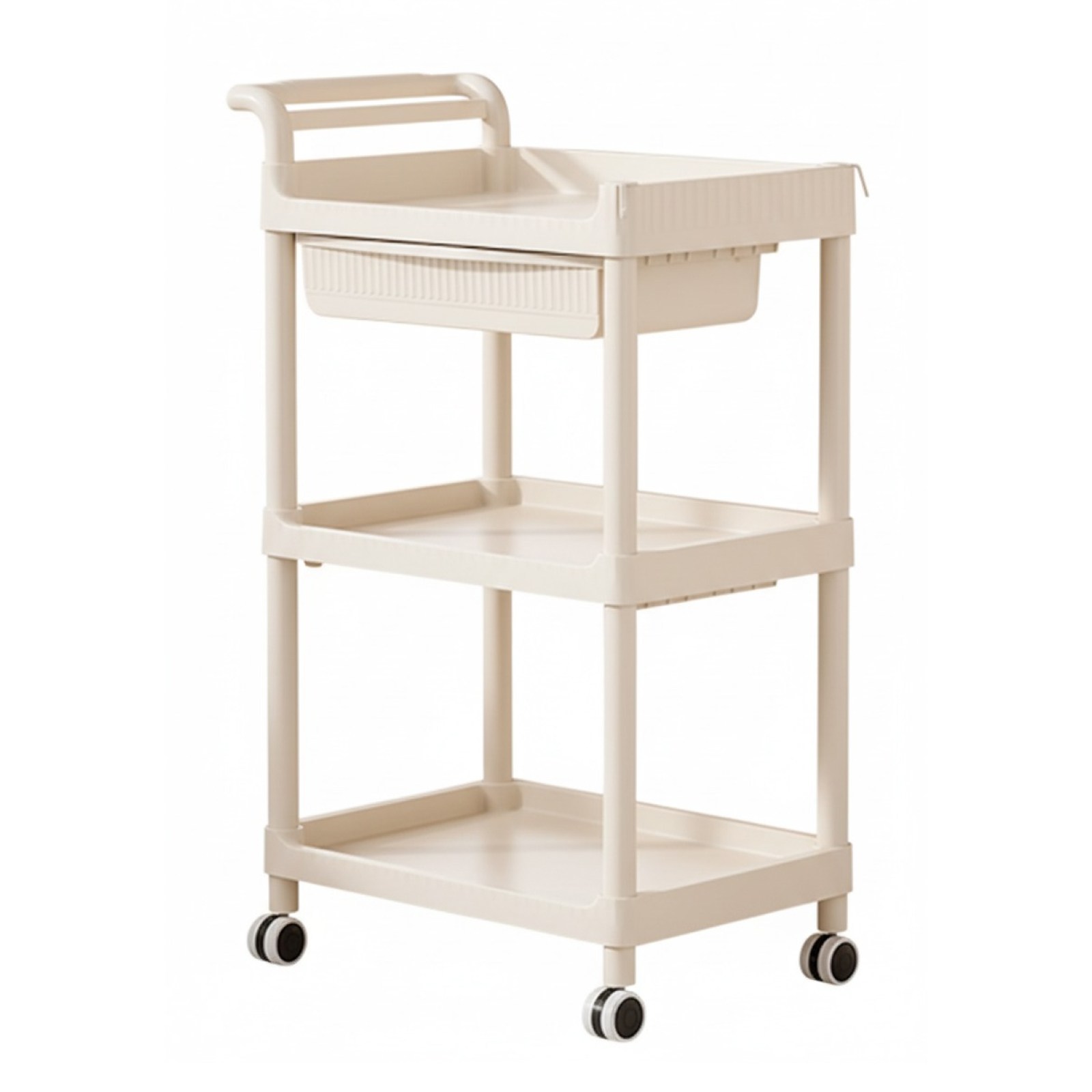 투윅스 미용 카트 수납 리어카 미용사 손수레 선반 트롤리 수납장 다용도 캐리어 작업대 왜건, 크림화이트 42,900원