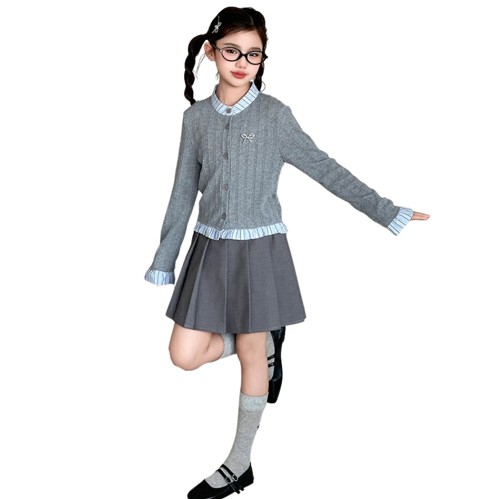 삐삐네옷가게 주니어 여아용 리본니트 레이어드 가디건 치마세트 41,900원