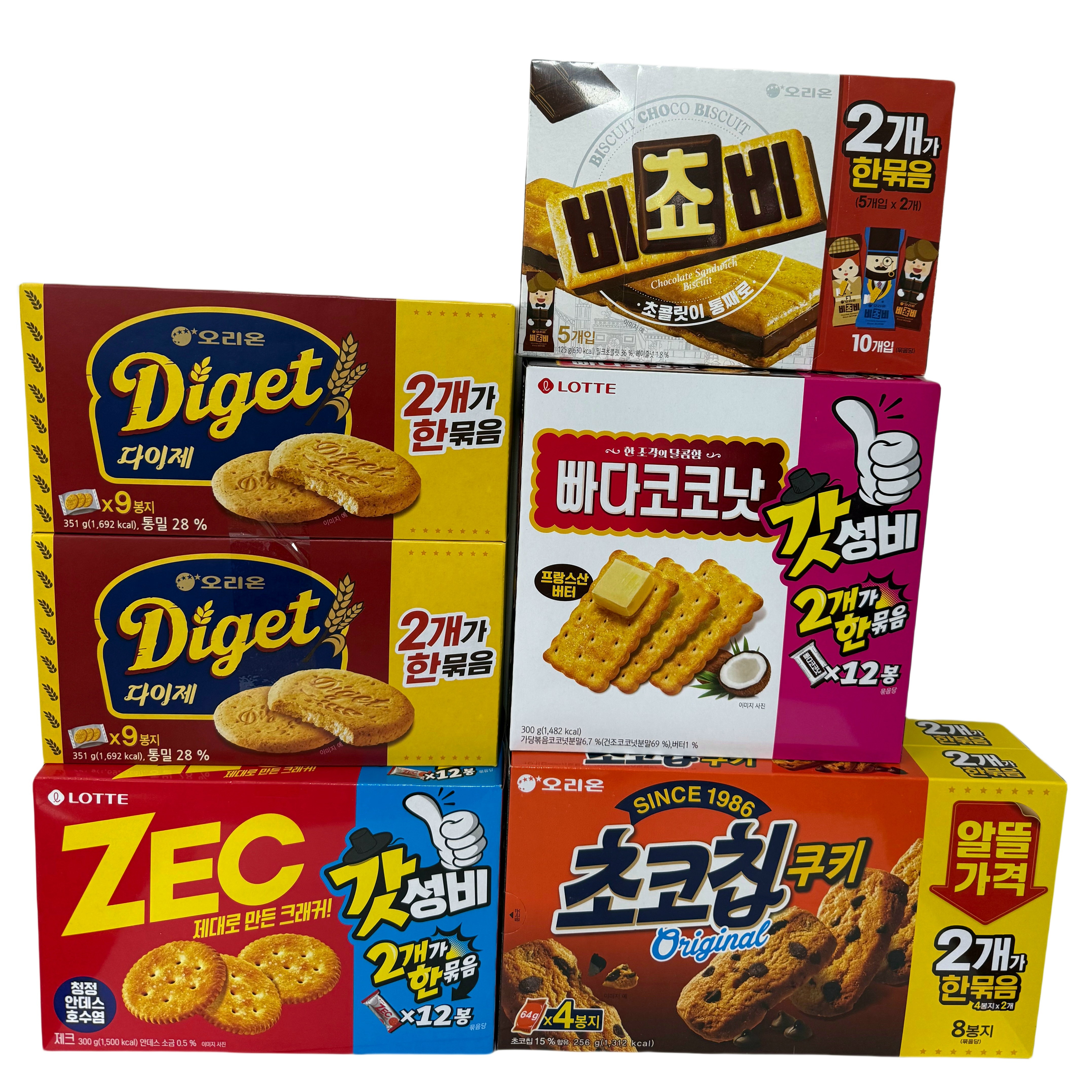 (장우)사무실 과자 탕비실 묶음과자 대용량 5종 과자세트 (비쵸비10+빠다코코넛12+제크12+다이제18+초코칩쿠키18), 1개, 2664g 34,500원