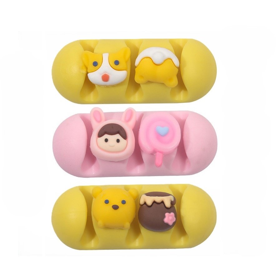 PPS 곰돌이 강아지 핑크 실리콘 케이블 선정리 홀더 충전기선 정리 책상 충전 3,500원