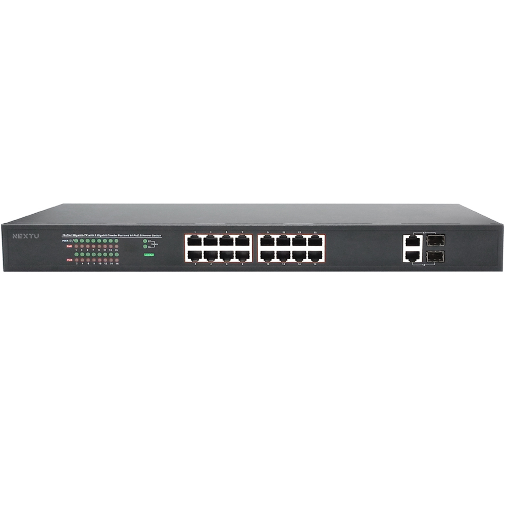 넥스트유 16포트 GbE 기가 PoE + Gbe 2TP / 2SFP 콤보 스위치 250W 300,000원