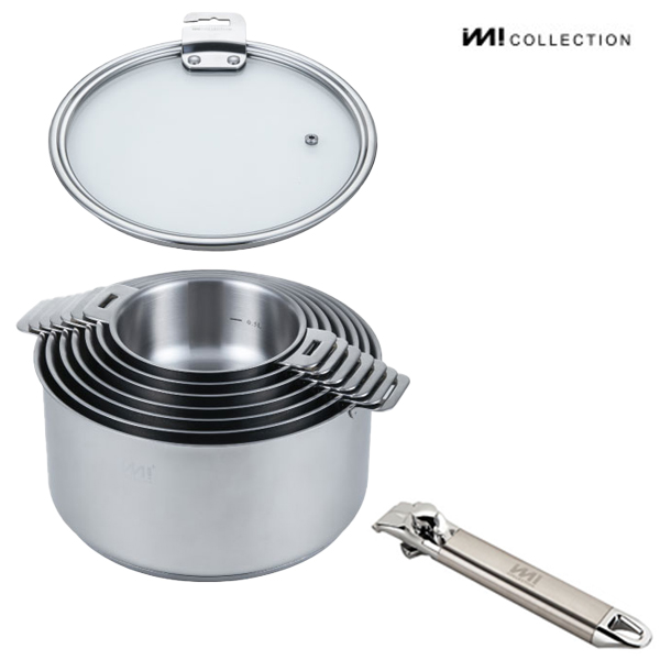 IMI 통3중 IH 스텐 냄비세트 7종 (유리커버) + 편수핸들 인덕션 가스 뚜껑 자취 주방정리 수납 라면 신혼, 통3중냄비(유리커버)+편수핸들, ., 1세트 765,900원