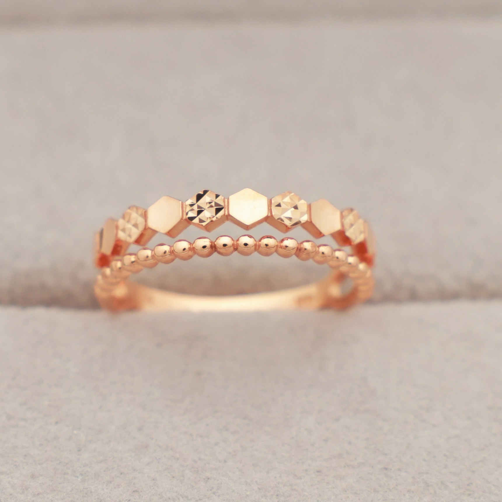 14k 18k 로즈골드 볼룸 두줄 반지 육각 컷팅 모녀 우정 트윈 행운 패션 심플 데일리 선물R301체리스쥬얼리 372,660원