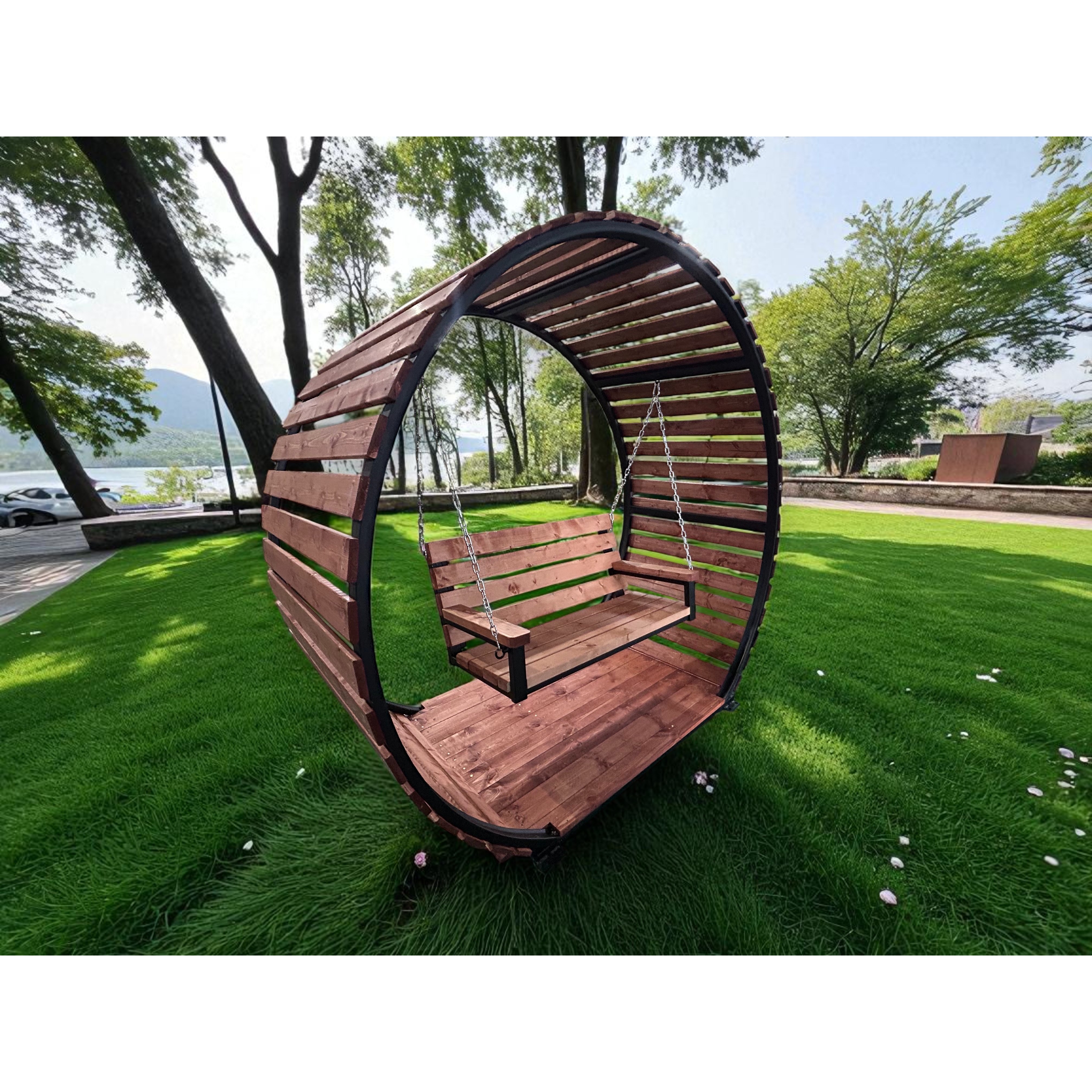 에코그린우드 야외그네 그네의자 야외의자, 유럽산 구조목, 검정 599,000원