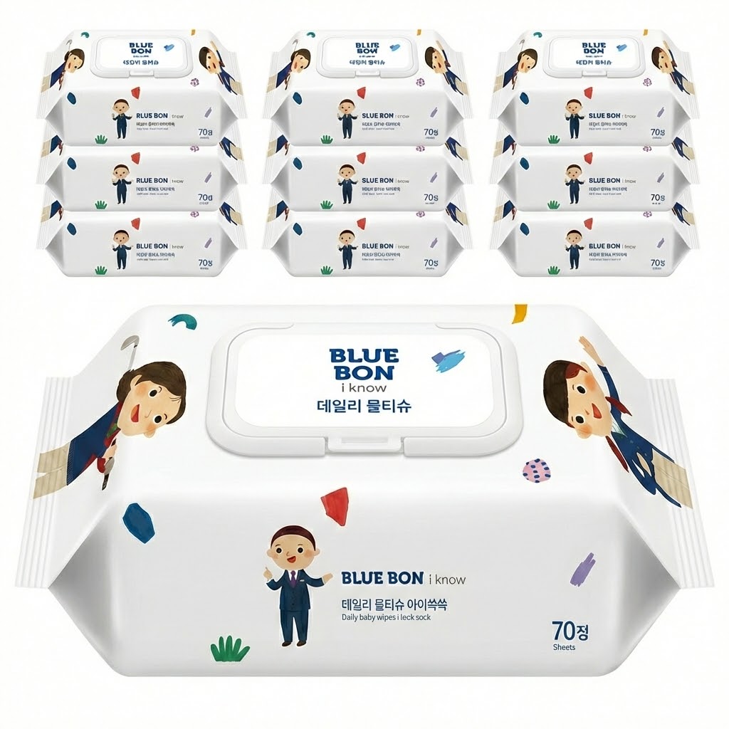 블루본 프리미엄 도톰한 엠보싱 아기 물티슈 캡형, 70매, 10팩 14,900원