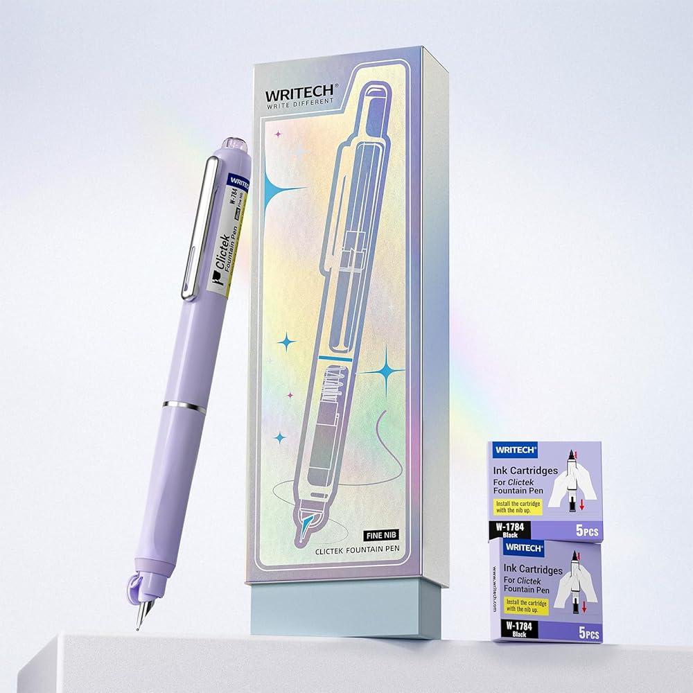 WRITECH 만년필 세트 리필 가능한 검정 잉크 펜 5개의 카트리지 포함 부드러운 필기 캘리그래피 스케치 저널링용 선물 보라색 58,540원