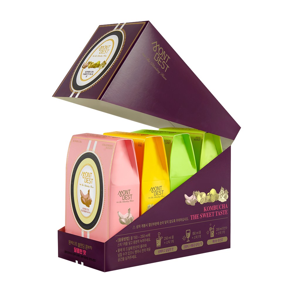 몽베스트 블랜딩 콤부차 달콤 4가지맛(딸기 바나나+유자 파인애플+레몬 라임+샤인머스캣 망고) 12,900원