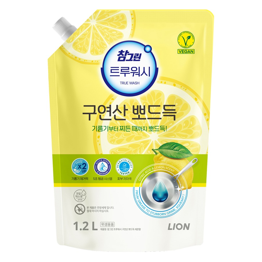 [비건라이프] 참그린 트루워시 구연산 뽀드득 주방세제 레몬향 리필 3,710원