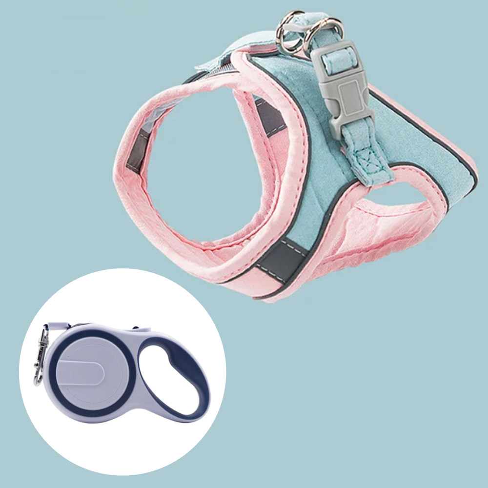 숑숑펫 반려동물 베이직 자동 리드줄+투톤 하네스 세트, 핑크, 1개 24,800원