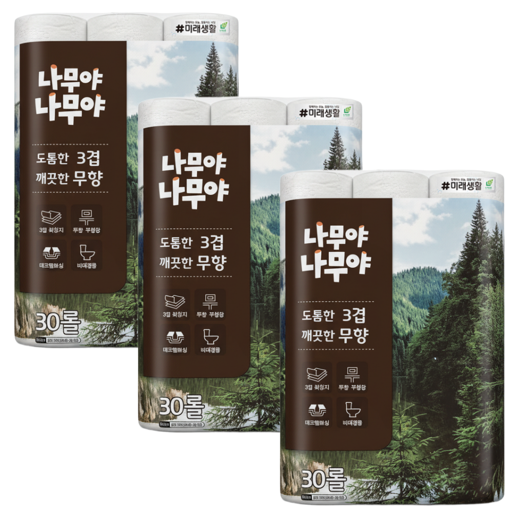 미래생활 나무야나무야 도톰한 3겹 깨끗한무향 27m 90롤 (30롤x3팩) 36,800원