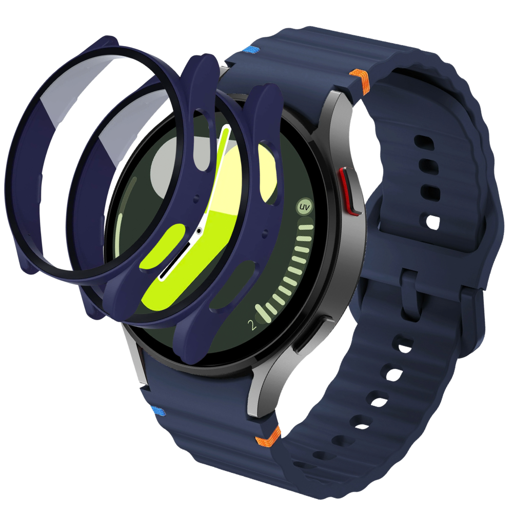 데일리피 갤럭시워치 호환 실리콘 컬러풀한 스티치 스트랩 8/7/6/6클래식/5/5프로/4/4클래식+PC 케이스 2개, 미드나이트 블루/미드나이트 블루 14,900원