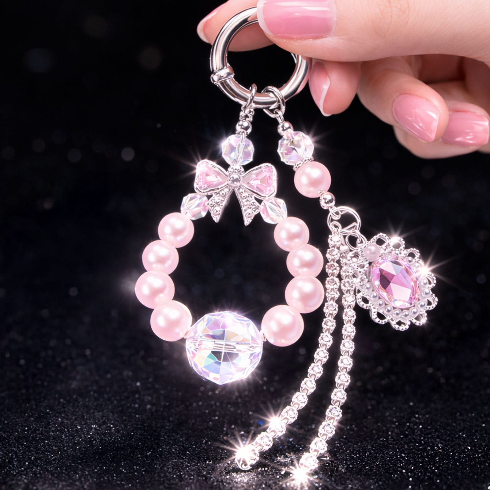 Goodatech 크리스탈 핸드폰 스트랩 손목 줄 키링 장식 분실 방지 강력 고정 가벼운 휴대폰 액세서리, 1개, GD-A2-핑크 19,500원